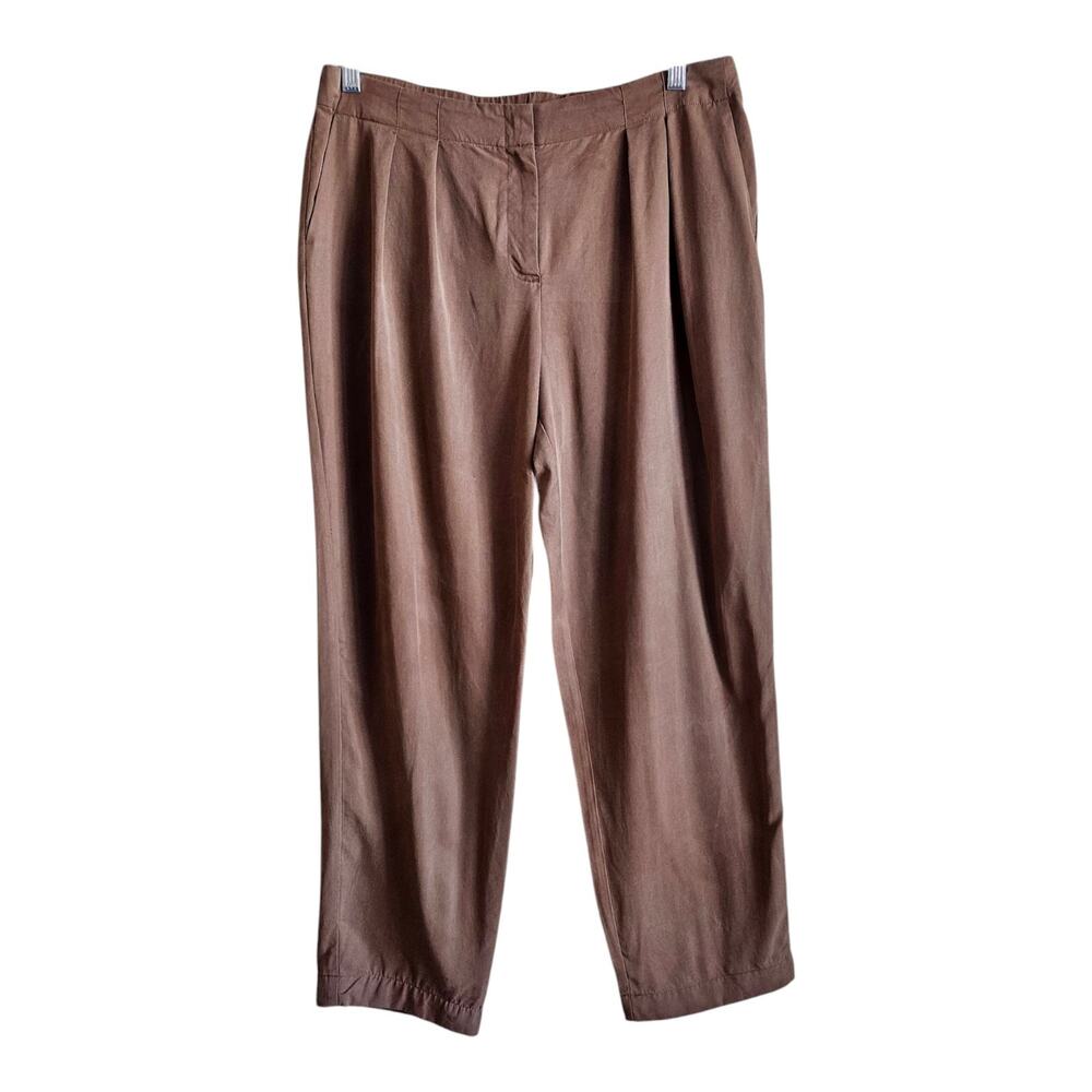 CHICO'S 1.5 Women's 10 Skimmer Pants Ankle Brown Pleated 100% Tencel 32 x 25.5